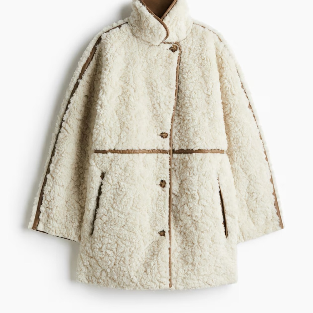 H&M Off-White Teddy Jacket with Tan Details